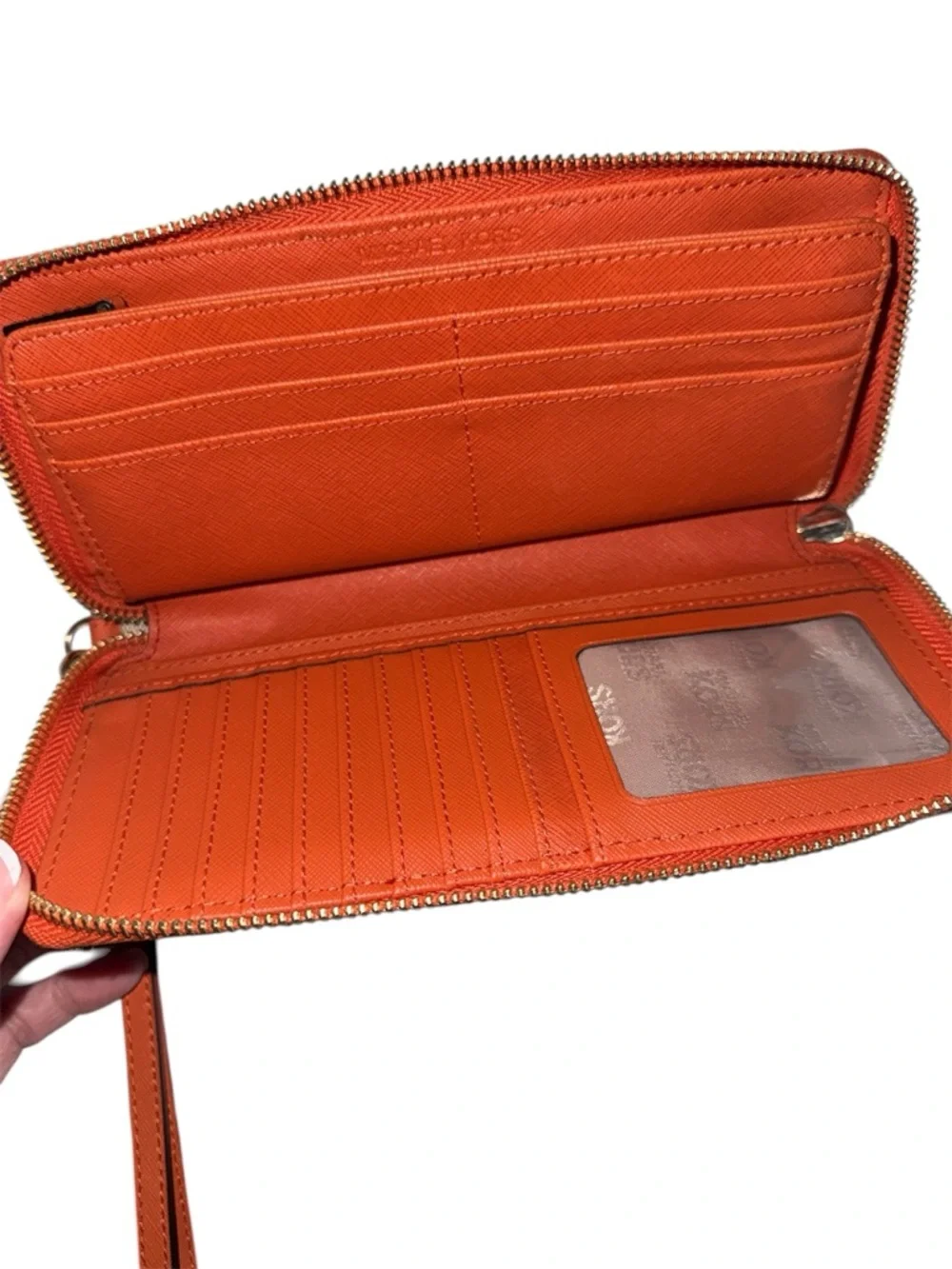 Michael Kors Signature MK Zip Around Wallet with Orange Stripe - Picture 7 of 9